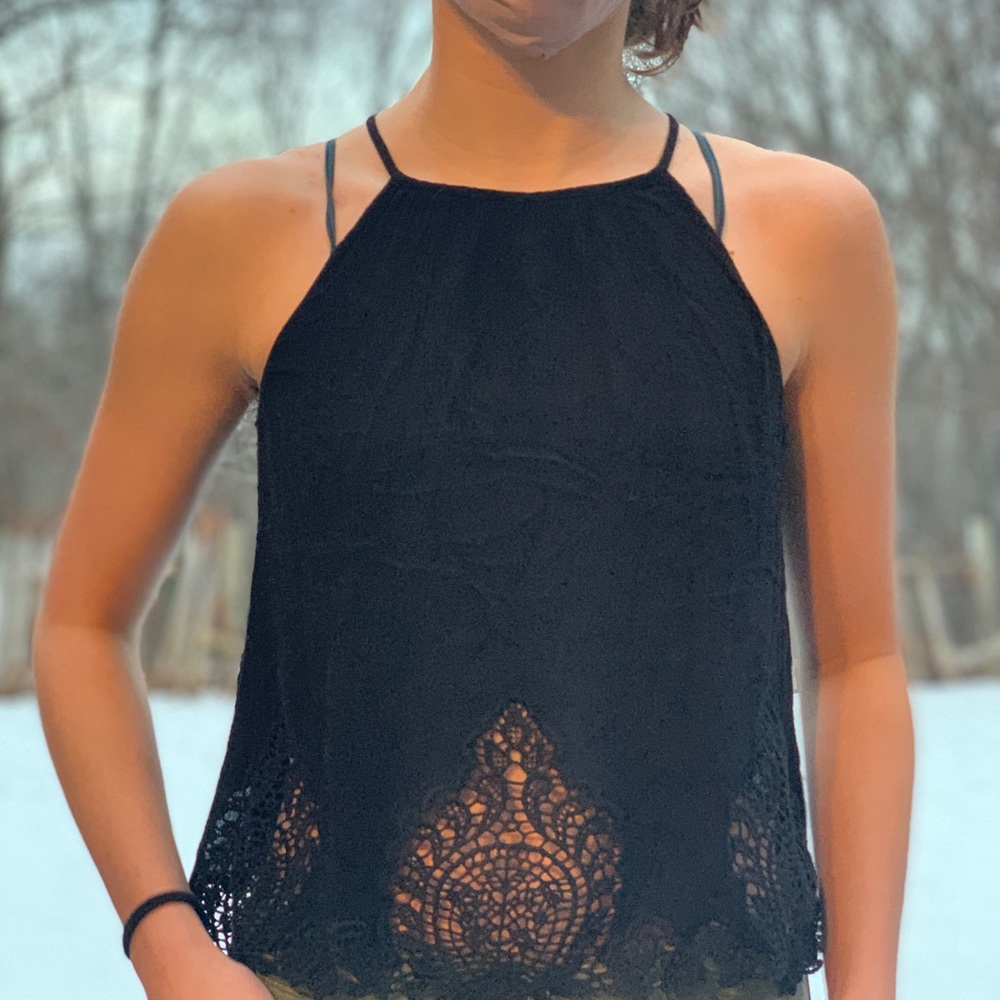 Boho Cropped black halter tank